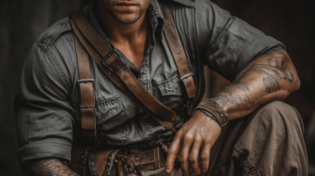 Surplus H-Type Leather Suspenders - GoMilitar