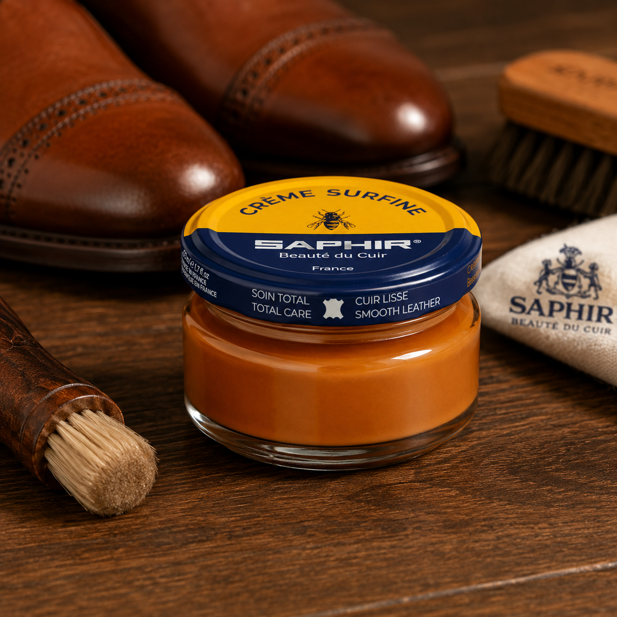 Saphir Crème Surfine Cuir Crème d'Entretien Cuir Lisse 50 ml Marron Clair