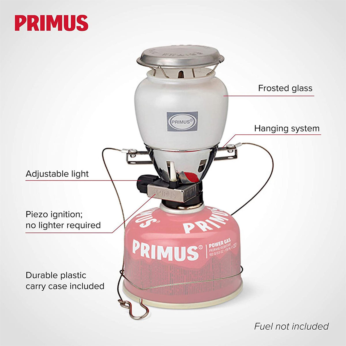 Primus EasyLight Gas Lantern 490 Lumens Camping Hiking Outdoor Glass Light