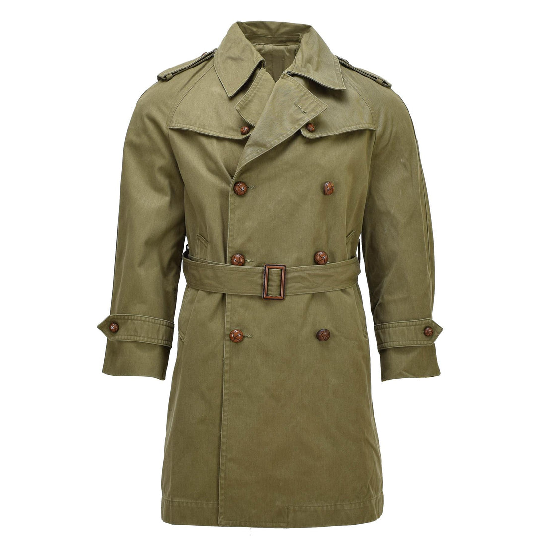 Original spanischer Militär-Trenchcoat aus Gabardine, formelles Feldbeige