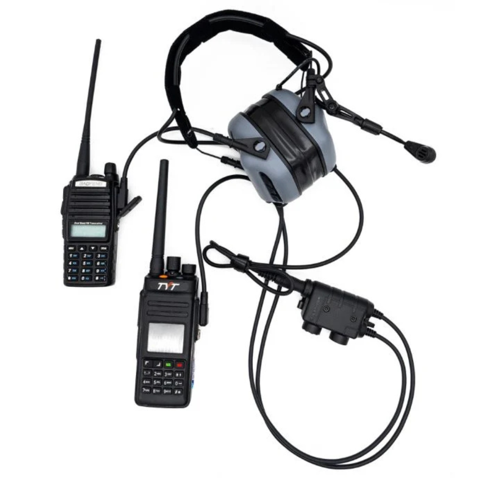 Adattatore doppio PTT Earmor Kenwood Baofeng Cuffie tattiche cablate a 2 pin nere