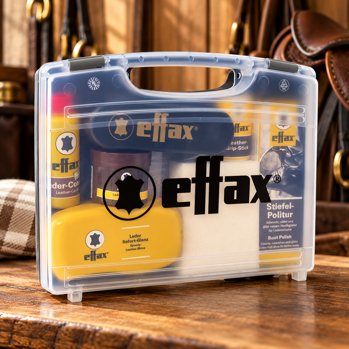 Effax Leather Care Case Kit completo per la pulizia e la lucidatura della pelle Set da viaggio
