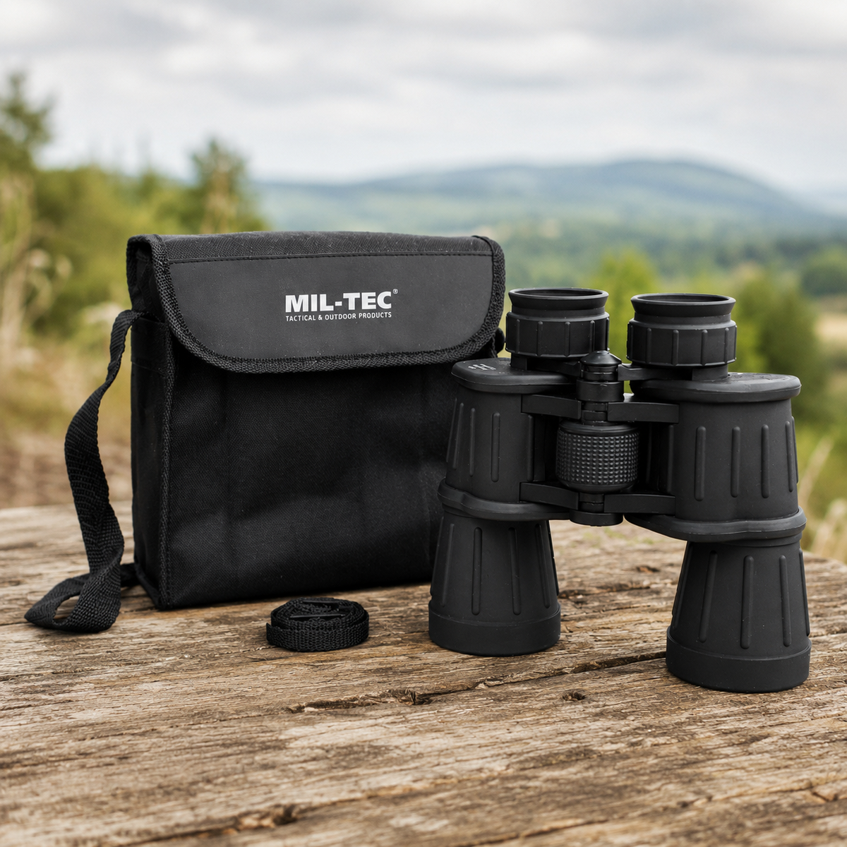 Mil-Tec Jumelles avec revêtement en caoutchouc 7 x 50 Optique de chasse pour randonnée en plein air Noir