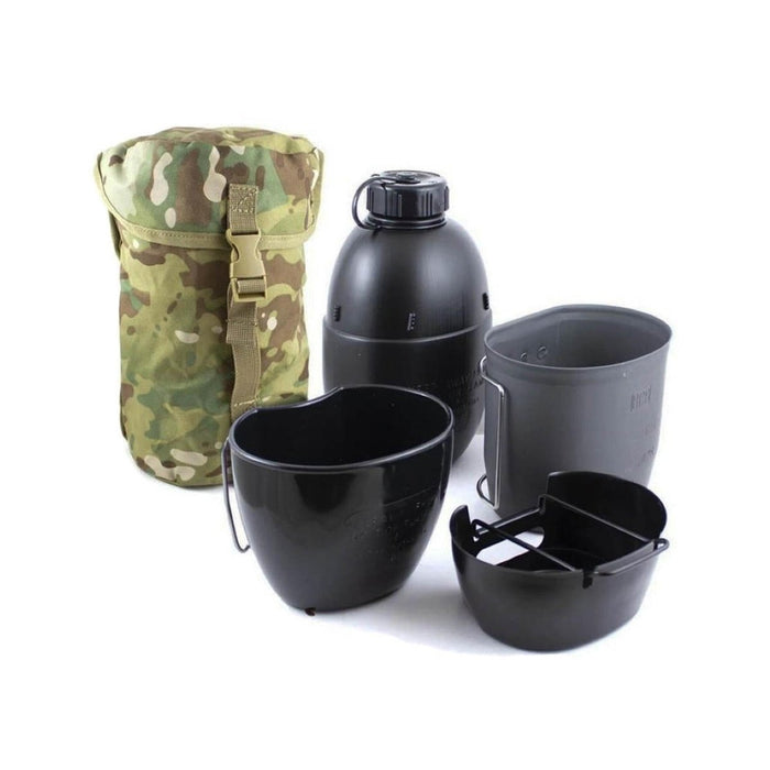 BCB Multi-Fuel-Kochsystem mit Aluminiumkocher, Feldflasche, Kochbecher, Trinkbecher und Multicam-Tasche für Camping