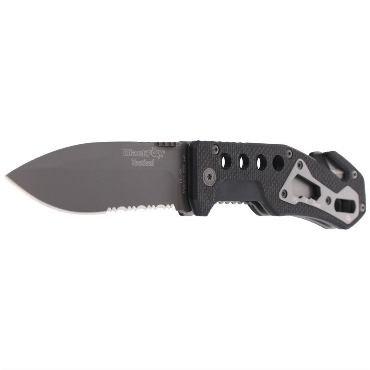 Couteau de poche tactique Black Fox BF-115 AISI 440, brise-verre, manche G10