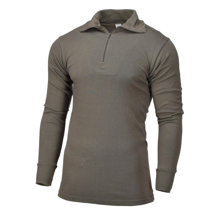 Maglia termica in jersey termico Blochl Brand verde oliva in stile militare con collo alto con zip 1/4 e maniche lunghe
