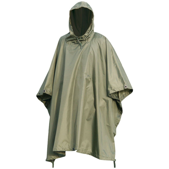 Cape poncho de pluie imperméable de style militaire ripstop vert olive avec capuche pour la protection extérieure et le camping