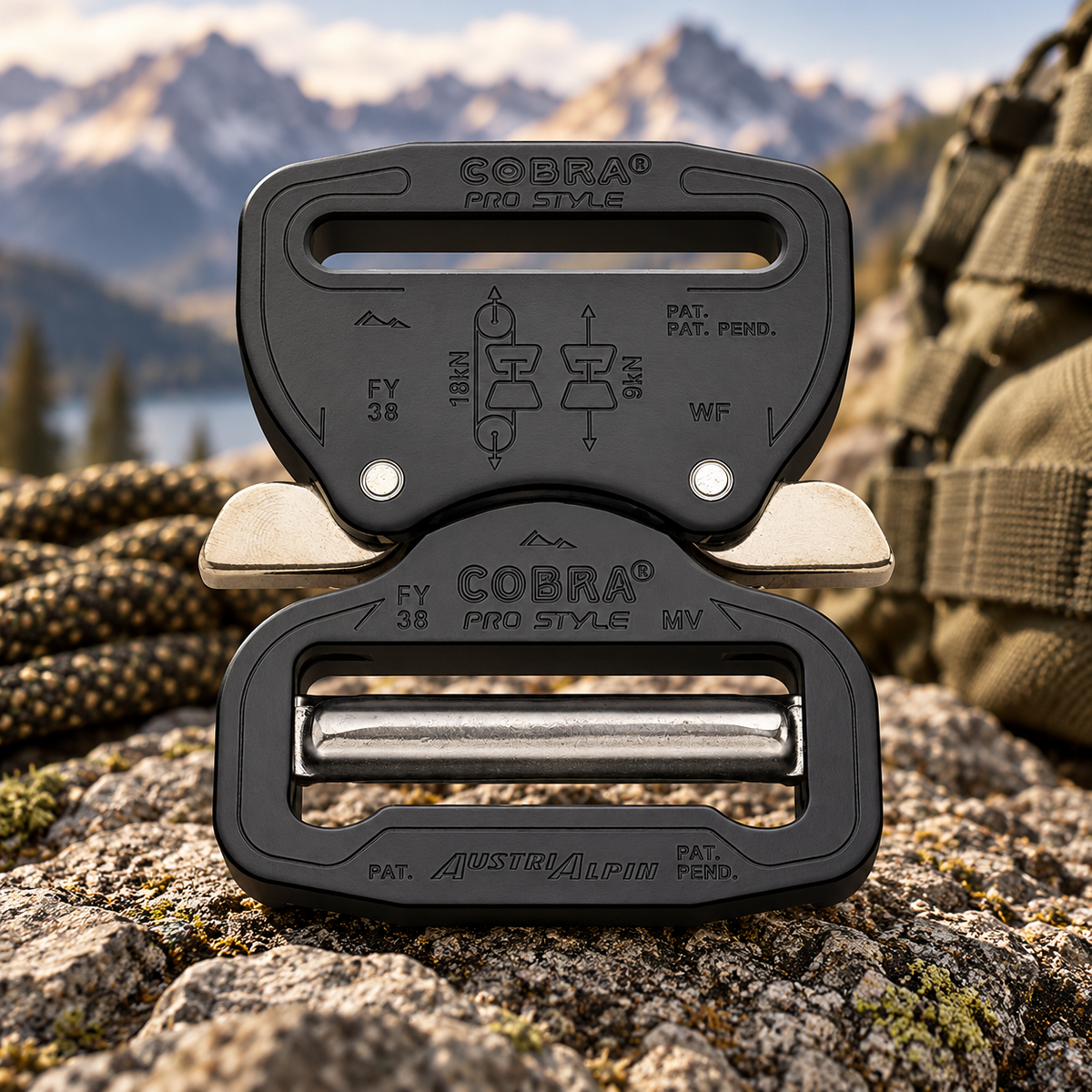 AustriAlpin COBRA PRO STYLE Gürtelschnalle 38 mm XL Aluminium Schnellverschluss Schwarz