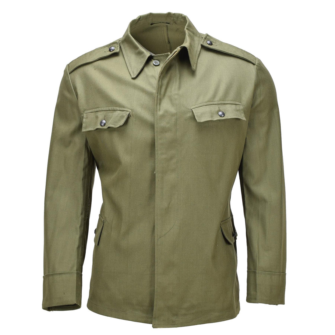 Veste de travail originale de l'armée roumaine Manteau de campagne militaire boutonné sur le devant Olive