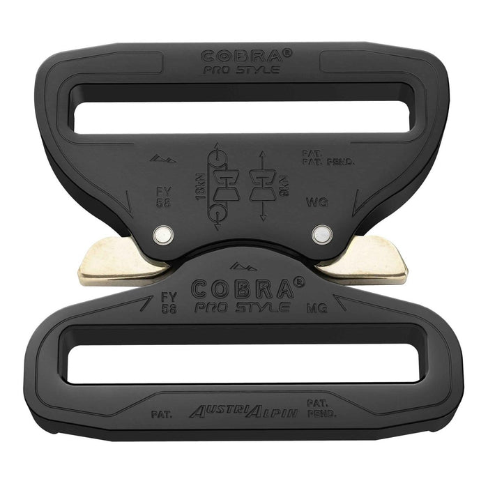 Fibbia per cintura a sgancio rapido nera COBRA PRO STYLE in alluminio resistente da 58 mm con doppio meccanismo di bloccaggio