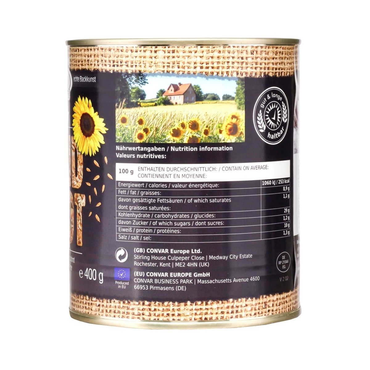 CONVAR DosenBistro Pain complet mélangé Longue durée de conservation Aliment d'urgence 400 g