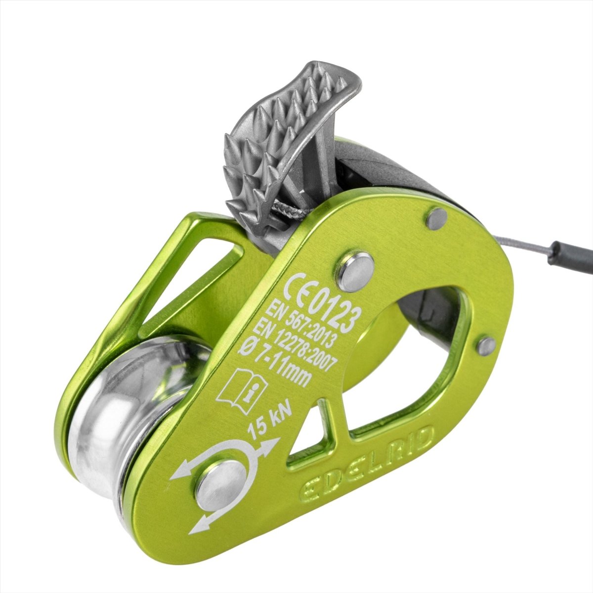 Edelrid SPOC Carrucola da arrampicata Attrezzatura da arrampicata in alluminio leggero Giallo
