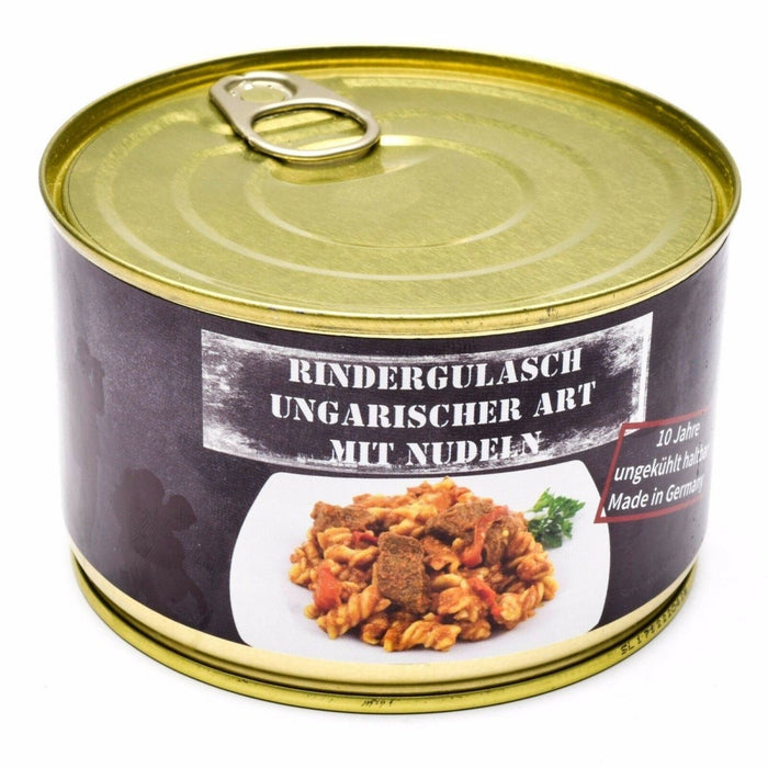Notration Ungarisches Rindergulasch aus der Dose 400g mit Nudeln, lange haltbar, energiereiche Überlebensnahrung aus deutscher Herstellung.
