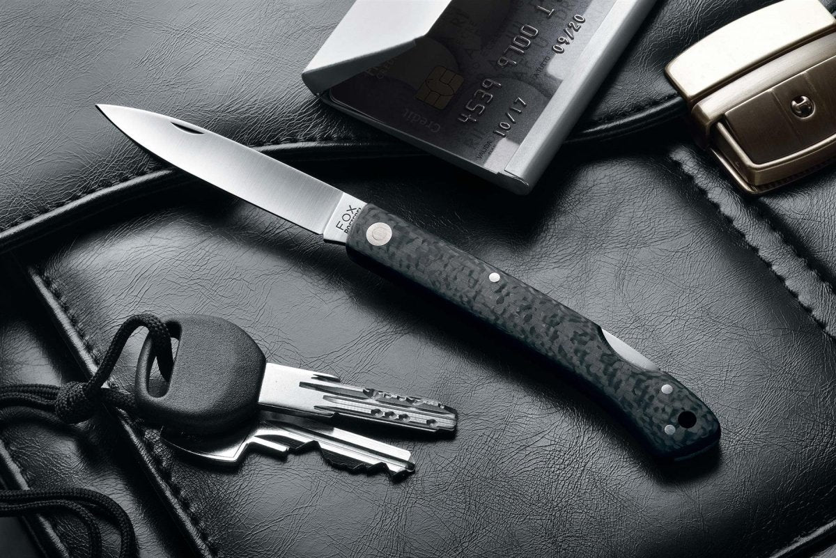 Fox Knives Brand Italy Klappmesser aus Edelstahl 440C, Griff aus Kohlefaser
