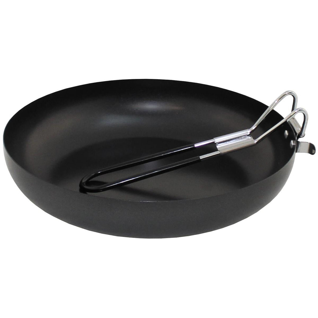Fox Outdoor-Bratpfanne, Stahl, faltbar, gummibeschichteter Griff, Emaille-Deckel, schwarz