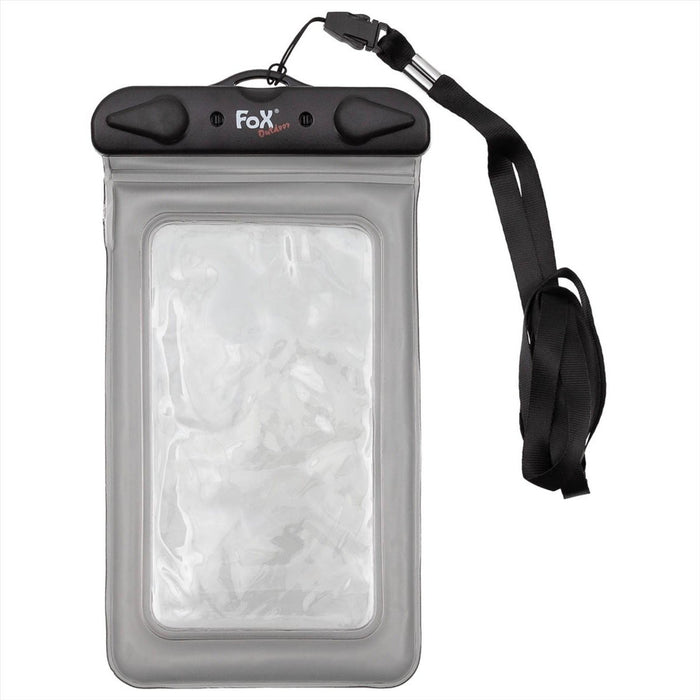 Borsa porta smartphone impermeabile trasparente Fox Outdoor con chiusura antipolvere e tracolla nera regolabile per la protezione all'aperto