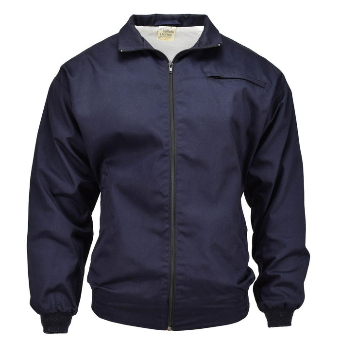Veste de survêtement bomber RAF bleue des Royal Air Forces britanniques avec fermeture éclair sur le devant et poignets et ourlet élastiqués