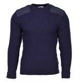 Pull-over en laine bleu militaire britannique authentique, pull commando