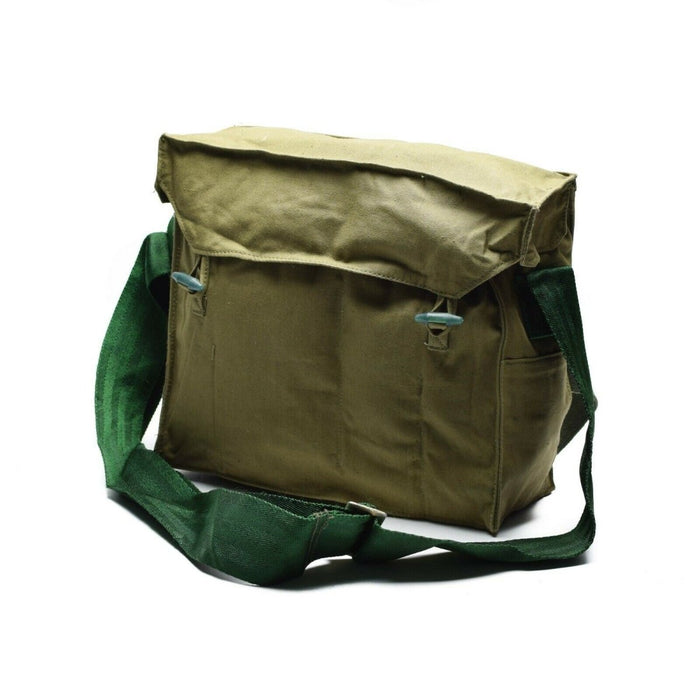 Borsa a tracolla in vera tela dell'esercito bulgaro color kaki con tracolla verde regolabile e chiusura sicura con patta.