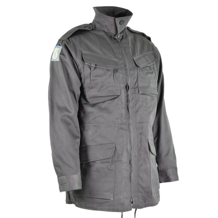 Vera giacca da combattimento dell'esercito danese M71 in grigio militare, cotone traspirante, giacca da campo per tutte le stagioni proveniente dalla Danimarca.