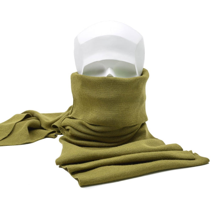 Sciarpa a tubo da collo in autentico esercito olandese color kaki, realizzata in lana merino e cotone per il calore e l'uso all'aperto.