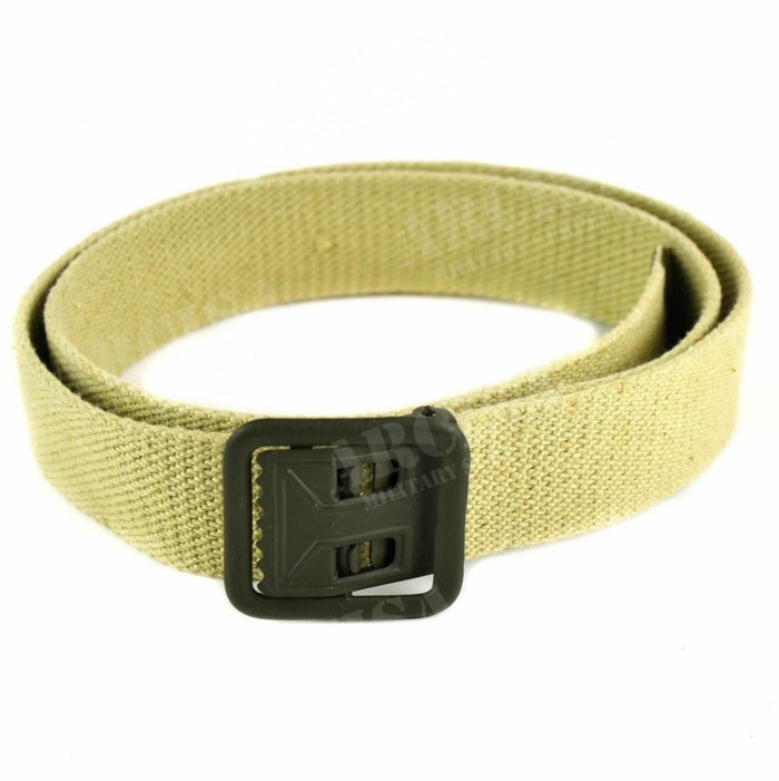 Cintura in vera tela militare francese color kaki sabbia con resistente fibbia in metallo oliva, regolabile per comfort e uso tattico