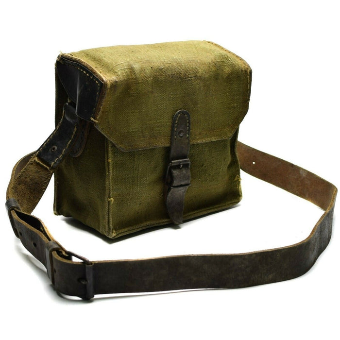 Echte französische Umhängetasche, Army-Canvas-Leder, olivgrün, OD-Magazin-Munitionstasche – GoMilitar