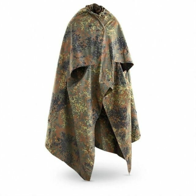 Véritable poncho demi-bâche imperméable de l'armée allemande en camouflage Flecktarn pour le camping ou un usage militaire
