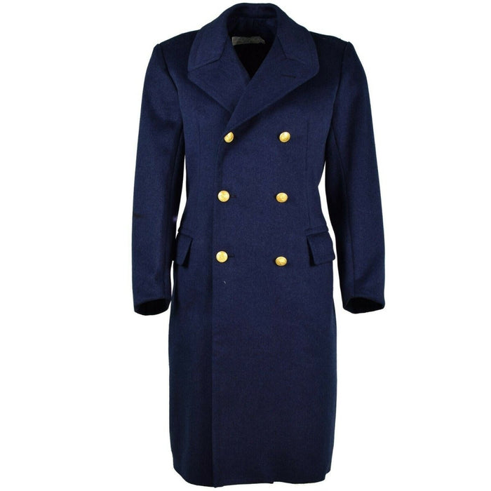 Echter italienischer Militärwollmantel in Blau mit zweireihigen goldenen Knöpfen, entworfen für Luftwaffenoffiziere.