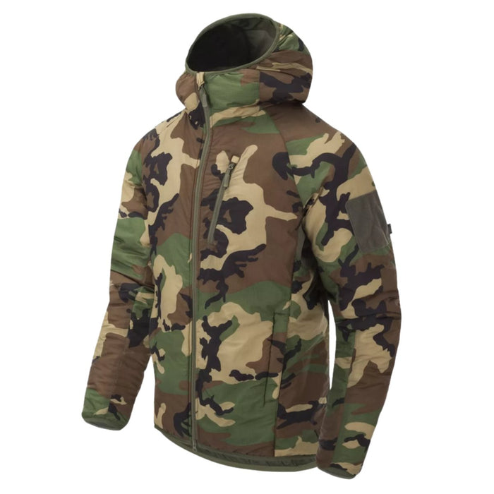 Helikon - Giacca con cappuccio Tex Wolfhound Giacca in nylon antivento isolata Woodland Camo - GoMilitar