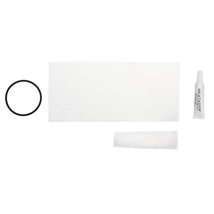 Katadyn Hiker Pro maintenance kit with protection, O-ring, mesh filter, and silicone lubricant for water filter care.