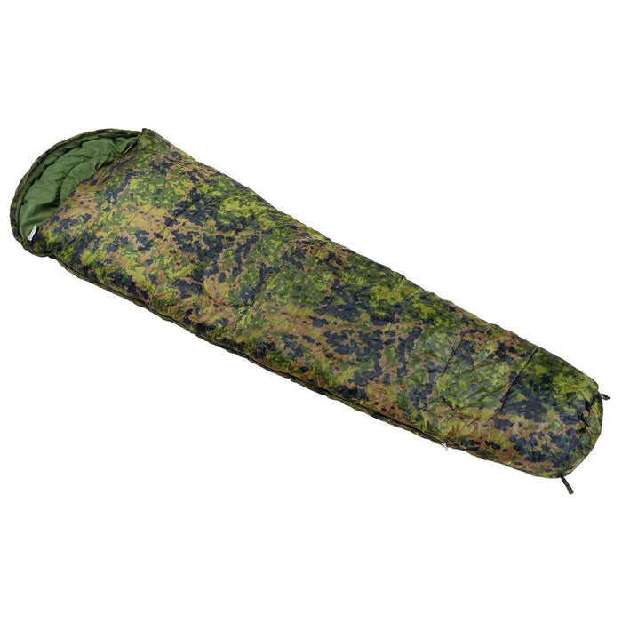 MFH 2-lagiger leichter Schlafsack in M05-Tarnfarbe mit Thermofüllung, ideal für Outdoor-Camping und Wandern.