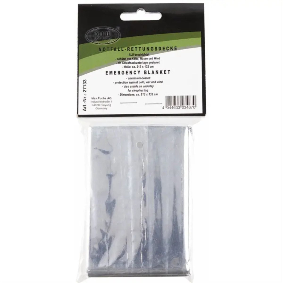 MFH Emergency Life Blanket 213×132 cm Aluminium Coated Survival Foil