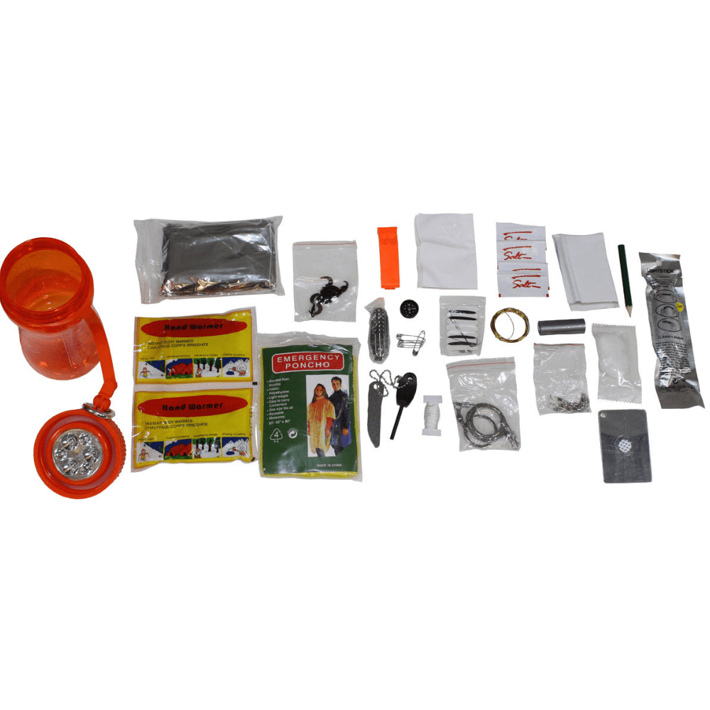 MFH Extreme 34-teiliges Survival-Kit Camping wasserdichte Box Orange Transparent