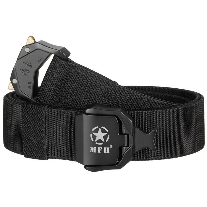 Ceinture Web tactique à dégagement rapide MFH élastique réglable en polypropylène noir - GoMilitar