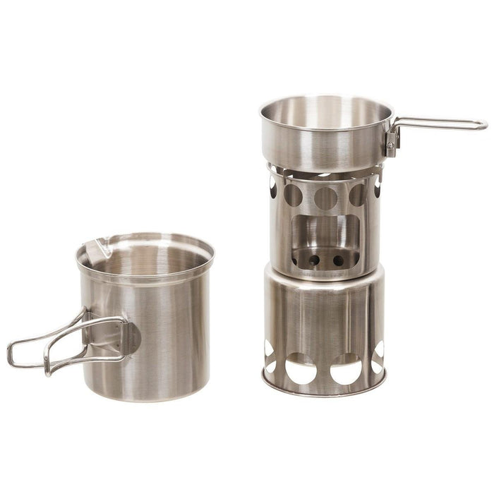 Ensemble de cuisine de camping compact en acier inoxydable avec casserole, poêle et cuisinière portable pour la cuisine en plein air et les randonnées