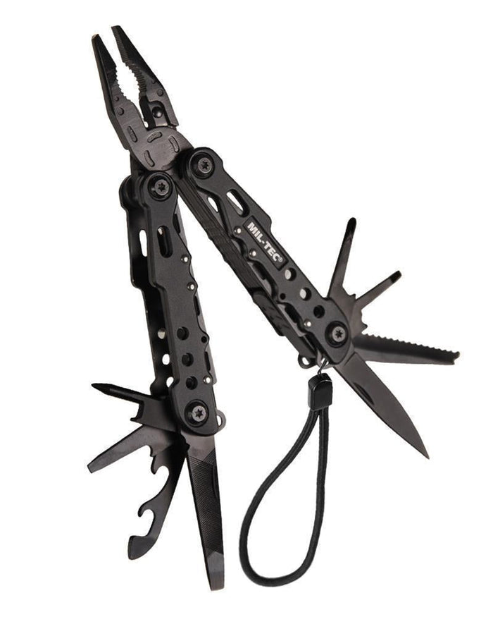 Coltello tascabile multiuso MIL-TEC Cobra 9 strumenti disponibili Custodia in alluminio nera - GoMilitar