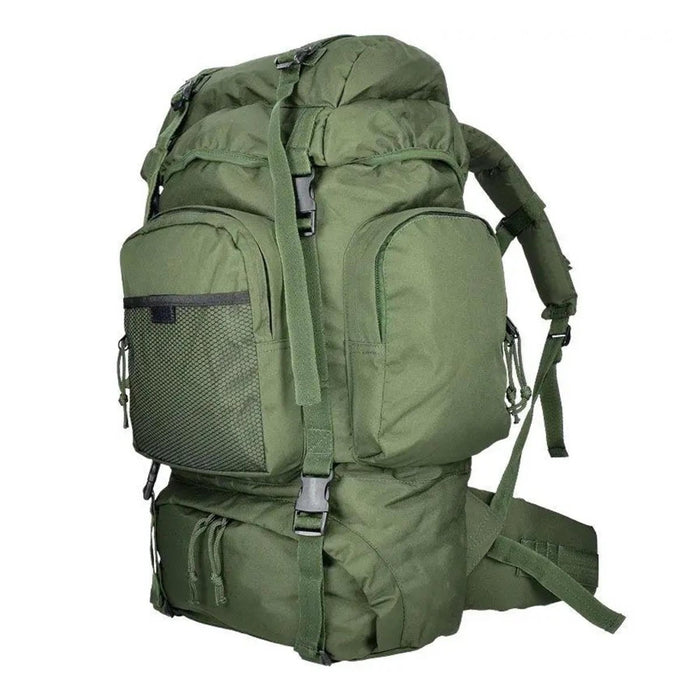 Grüner MIL-TEC Commando Wanderrucksack mit mehreren Fächern und MOLLE-Gurtband, 55 Liter wasserdichter großer Tagesrucksack.