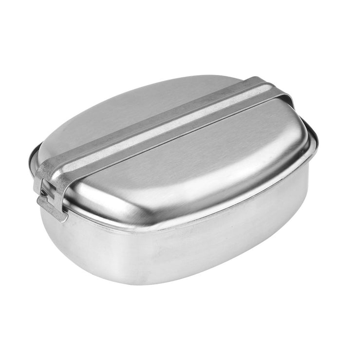 MIL-TEC Kochgeschirr im französischen Militärstil aus Edelstahl mit sicherem Deckel, ideal für langlebiges Kochen im Freien und Camping.