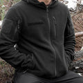 MIL-TEC GEN II Fleecejacke Warm Verstärkte Ellbogen Kapuze Brusttasche Schwarz