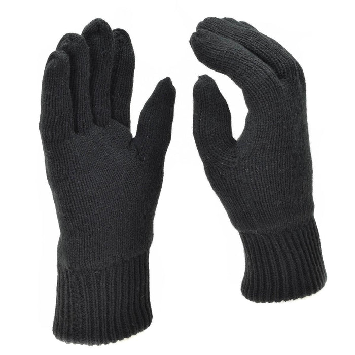 Schwarze gestrickte Winterhandschuhe von Mil-Tec mit THINSULATE™-Futter für Wärme und taktischen Einsatz im Freien.
