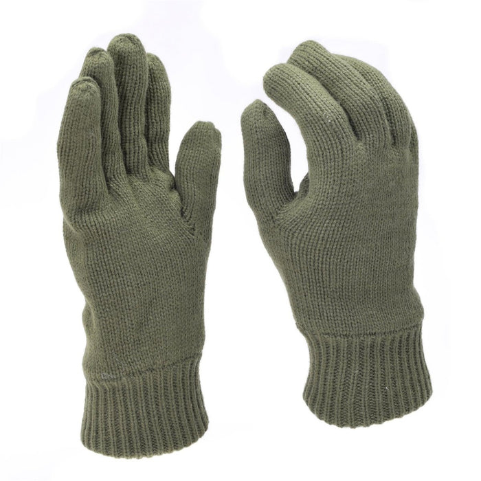 Olivgrüne gestrickte Winterhandschuhe mit Thinsulate-Futter für Wärme und taktischen Einsatz im Freien.