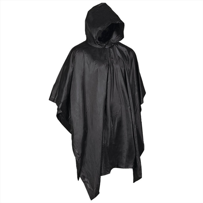 MIL-TEC Poncho mit Kapuze, vielseitig, wasserabweisend, Netztasche im Lieferumfang enthalten, Schwarz – GoMilitar