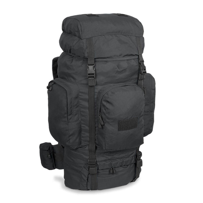 Zaino tattico MIL-TEC RECOM nero con scomparti multipli, spallacci imbottiti, ideale per escursionismo, trekking e uso esterno.