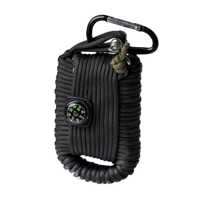 MIL – TEC Survival Kit, groß, 12 m, Paracord, Feuerstarter, Kompass, Pfeife, Schwarz – GoMilitar