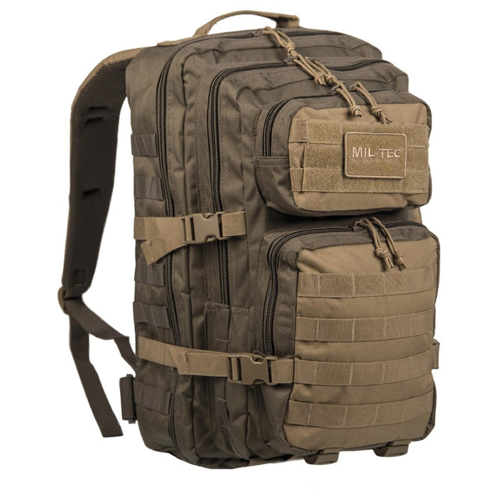 MIL-TEC U.S. Assault Ranger olivfarbener 20-Liter-Taktikrucksack mit mehreren Fächern und verstellbaren Trägern zum Wandern und Trekking.