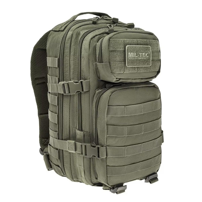 Olivgrüner taktischer Rucksack im U.S. Assault-Stil von MIL-TEC mit mehreren Fächern und MOLLE-System, 20 l Fassungsvermögen für Wanderungen und den Einsatz im Freien