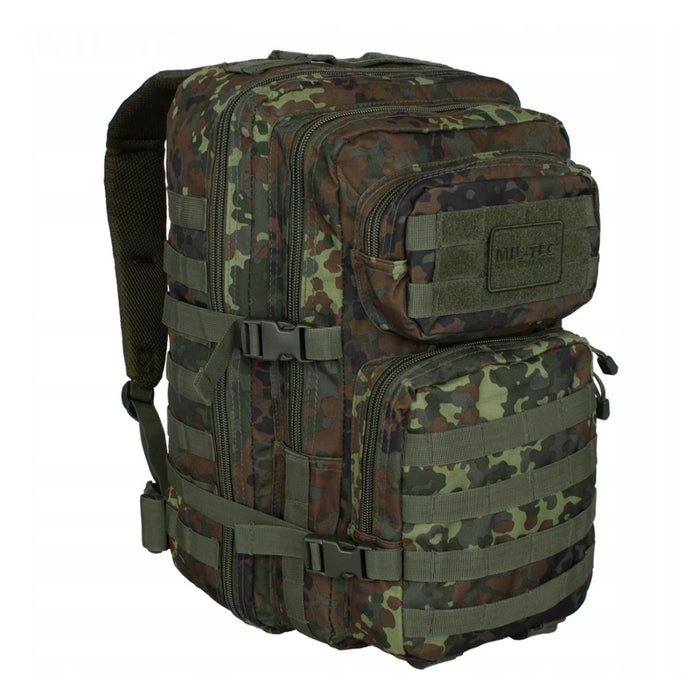 MIL-TEC U.S. Assault Flecktarn 36L taktischer Rucksack mit mehreren Fächern und verstellbaren, gepolsterten Trägern für den Einsatz im Freien