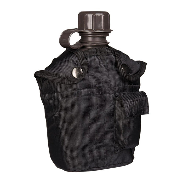 MIL - TEC Kunststoff-Feldflasche im US-Stil, 1-Liter-Abdeckung im Lieferumfang enthalten, taktisches Outdoor-Schwarz – GoMilitar