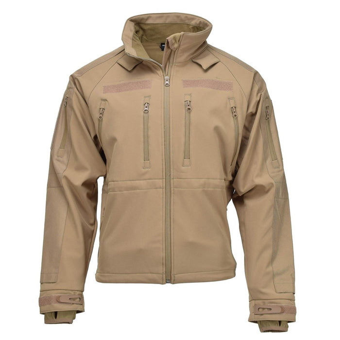 MIL-TEC Coyote-Softshell-Wanderjacke mit sturmfesten Reißverschlüssen, Fleecefutter und verstellbaren Bündchen für den Outdoor-Einsatz
